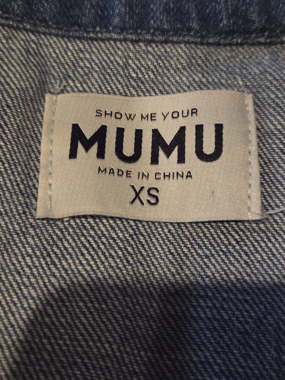 Show Me Your MuMu XS Blue Denim Zip-Front Belted Mini Dress with Puff Sleeves - Picture 7 of 7